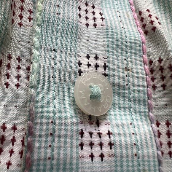 Robert Graham Shirt Men Small Blue Red Long Sleeve Button Down Cross Church - Picture 7 of 12